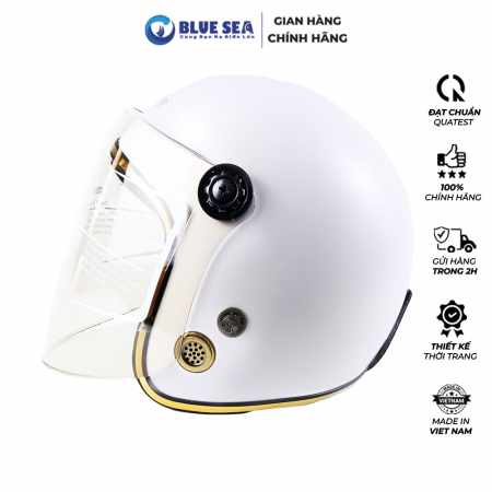 Mũ Bảo Hiểm 3/4 Đầu Có Kính Blue Sea A100K Màu Trắng Sữa Mờ