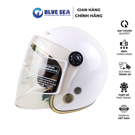 Mũ Bảo Hiểm 3/4 Đầu Có Kính Blue Sea A100K Màu Trắng Sữa Bóng
